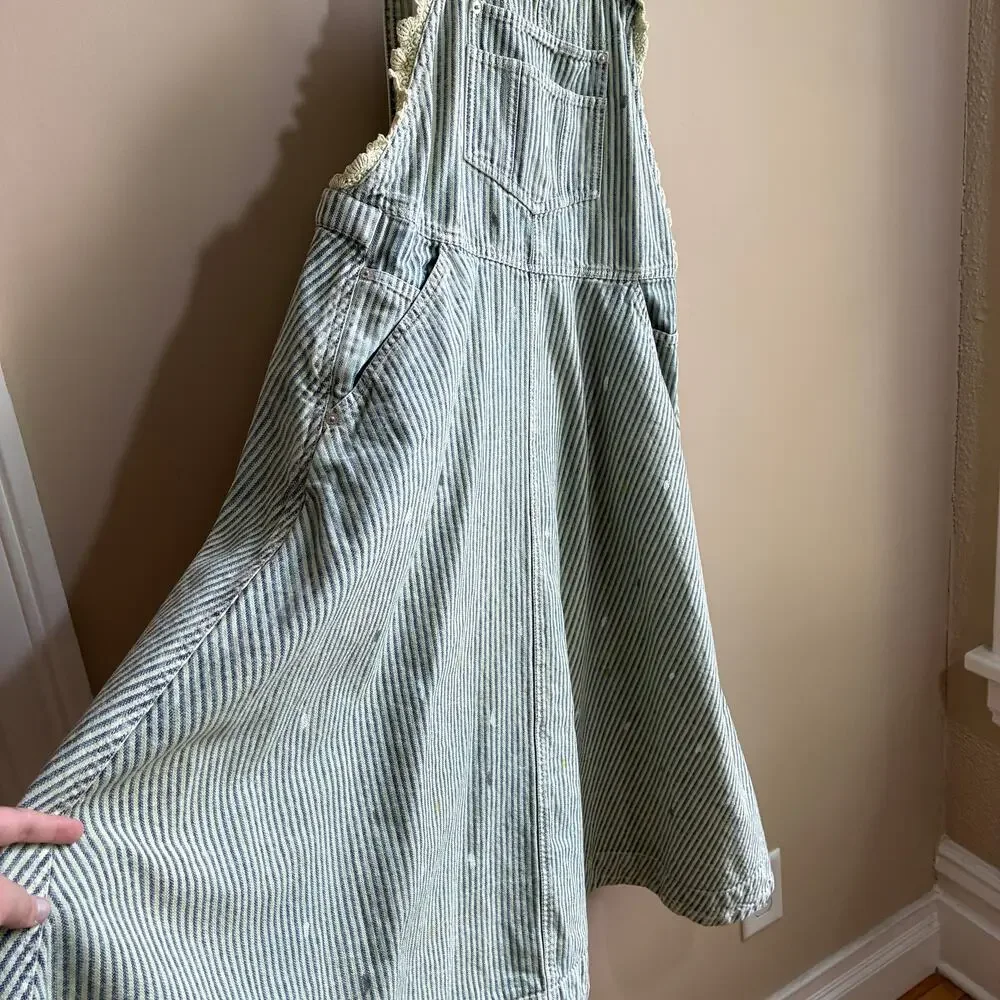 We The Free painted overall dress cottagecore coquette green striped women's XS - Picture 3 of 11